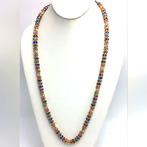 BETSEY JOHNSON Funfetti Collection Rainbow Crystal Magnetic Closure Necklace. - Picture 3 of 9